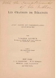 Portada:Les chansons de Béranger / avec notes et commentaires historiques par Lambert Sauveur