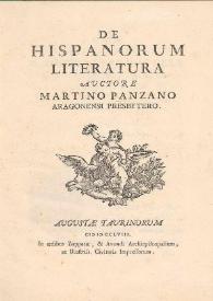 Portada:De hispanorum literatura / auctore Martino Panzano ..., Presbytero