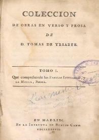 Portada:Colección de obras en verso y prosa de D. Tomas de Yriarte. Tomo I