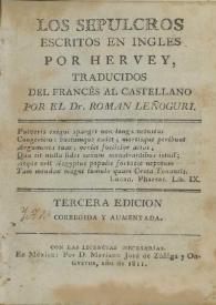 Portada:Los sepulcros / escritos en inglés por Hervey ; traducidos del francés al castellano por el Dr. Roman Leñoguri