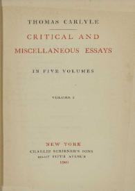 Portada:Critical and miscellaneous essays. Volume I / Thomas Carlyle