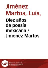 Portada:Diez años de poesía mexicana / Jiménez Martos