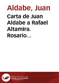 Portada:Carta de Juan Aldabe a Rafael Altamira. Rosario (Buenos Aires), 27 de julio de 1909
