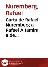 Portada:Carta de Rafael Nuremberg a Rafael Altamira. 8 de octubre de 1909