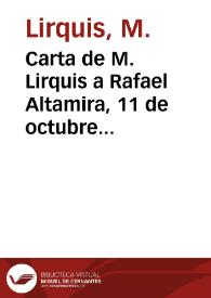Portada:Carta de M. Lirquis a Rafael Altamira. 11 de octubre de 1909