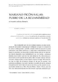 Portada:Mariano Picón-Salas: fuero de la ecuanimidad en nuestra cultura literaria / Ramón Ordaz