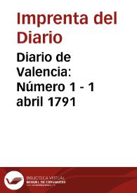 Portada:Diario de Valencia: Número 1 - 1 abril 1791