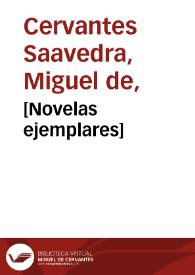 Portada:Novelas ejemplares / por Miguel de Cervantes Saavedra ; adornadas con láminas debidas al conocido dibujante D. Ramon Puiggari y grabadas por los principales artistas de esta capital.