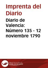 Portada:Diario de Valencia: Número 135 - 12 noviembre 1790