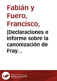 Portada:[Declaraciones e informe sobre la canonización de Fray Juan Gilabert Jofré] [Manuscrito].]
