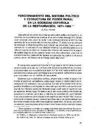 Portada:Funcionamiento del sistema político y estructura de poder rural en la sociedad española de la Restauración, 1874-1902 / Alicia Yanini