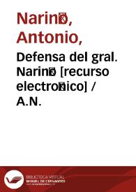 Portada:Defensa del gral. Nariño [recurso electrónico] / A.N.