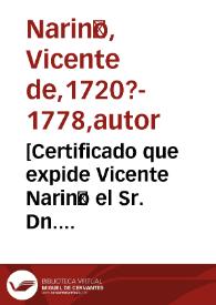 Portada:[Certificado que expide Vicente Nariño el Sr. Dn. Francisco de Salazar por diecinueve pesos]