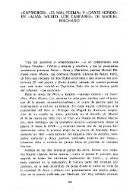 Portada:"Caprichos", "El mal poema" y "Cante hondo" en "Alma". Museo. "Los Cantares" de Manuel Machado / Emilio Miró