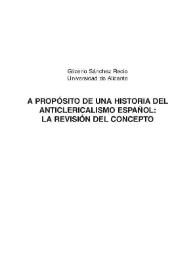 Portada:A propósito de una historia del anticlericalismo español: la revisión del concepto / Glicerio Sánchez Recio