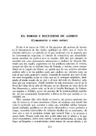 Portada:En torno y recuerdo de Azorín (Comentarios a unas cartas) / Francisco Vega Díaz