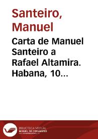 Portada:Carta de Manuel Santeiro a Rafael Altamira. Habana, 10 de marzo de 1910