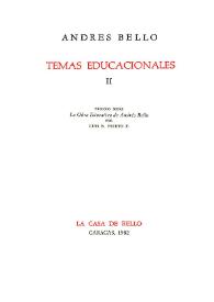 Portada:Temas educacionales. II / Andrés Bello; prólogo sobre \"La Obra Educativa de Andrés Bello\", por Luis B. Prieto F.