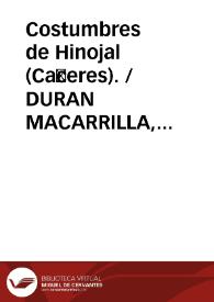 Portada:Costumbres de Hinojal (Cáceres). / DURAN MACARRILLA, Fidel