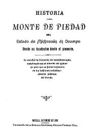 Portada:Historia del Monte de Piedad del Estado de Michoacán de Ocampo desde su fundación hasta el presente