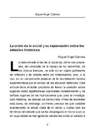 Portada:La crisis de lo social y su repercusión sobre los estudios históricos / Miguel Ángel Cabrera Acosta