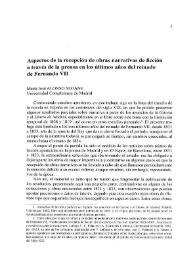 Portada:Aspectos de la recepción de obras narrativas de ficción a través de la prensa en los últimos años del reinado de Fernado VII / María José Alonso Seoane