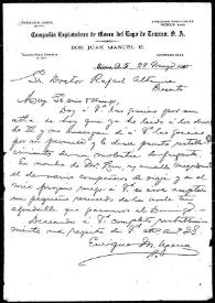 Portada:Carta de Enrique M. Ugena a Rafael Altamira. México, 28 de mayo de 1910