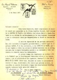 Portada:Carta de la Casa Regional Valenciana a Carlos Esplá. México, 3 de junio de 1957
