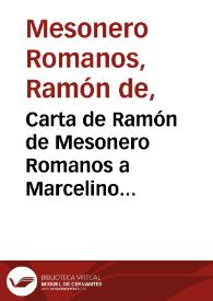 Portada:Carta de Ramón de Mesonero Romanos a Marcelino Menéndez Pelayo. Madrid, 20 agosto 1880