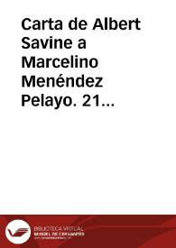 Portada:Carta de Albert Savine a Marcelino Menéndez Pelayo. 21 mars 1884