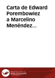 Portada:Carta de Edward Porembowiez a Marcelino Menéndez Pelayo. 35, Ist., 13 avril 1891