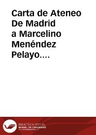 Portada:Carta de Ateneo De Madrid a Marcelino Menéndez Pelayo. 05-nov-01