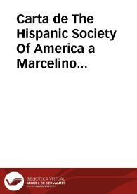 Portada:Carta de \"The Hispanic Society Of America\" a Marcelino Menéndez Pelayo. New York, 15 june 1907