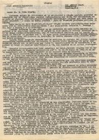 Portada:Carta de José Antonio Balbontín a Juan Negrín. Londres, 1 de diciembre de 1941. Copia