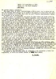 Portada:Carta de Fernando Valera a José Asensio. París, 3 de noviembre de 1950