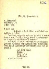 Portada:Carta de Carlos Esplá a Belarmino Tomás, presidente de la U.G.T. de México. México (D. F.), 27 de agosto de 1941