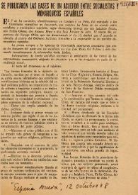 Portada:Se publicaron las bases de un acuerdo entre socialistas y monárquicos españoles