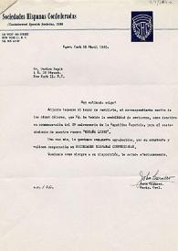 Portada:Carta de John Carnero a Carlos Esplá. Nueva York, 20 de abril de 1960