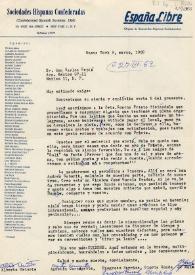 Portada:Carta de las Sociedades Hispanas Confederadas a Carlos Esplá. Nueva York, 9 de marzo de 1962