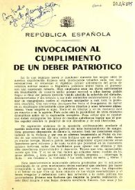 Portada:República española. Invocación al cumplimiento de un deber patriótico