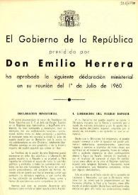 Portada:Declaración ministerial del Gobierno del General Don Emilio Herrera. París, 1º de Julio de 1960
