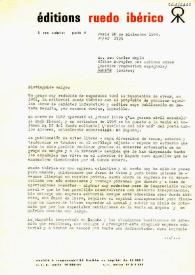 Portada:Carta firmada de José Martínez, de la Sociedad Ruedo Ibérico a Carlos Esplá. París, 28 de diciembre de 1964