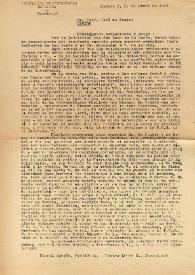 Portada:Carta del Presidente de la Federación Universitaria Española a José de Benito. México, D. F., 20 de abril de 1943