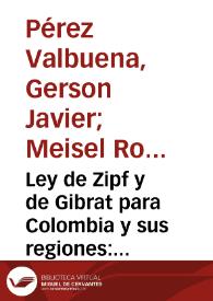 Portada:Ley de Zipf y de Gibrat para Colombia y sus regiones: 1835-2005