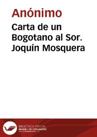 Portada:Carta de un Bogotano al Sor. Joquín Mosquera