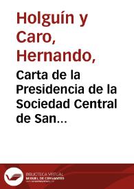 Portada:Carta de la Presidencia de la Sociedad Central de San Vicente de Paul a Laureano García