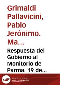Portada:Respuesta del Gobierno al Monitorio de Parma. 19 de febrero de 1768 [Transcripción]