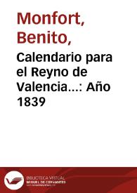 Portada:Calendario para el Reyno de Valencia...: Año 1839