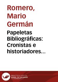 Portada:Papeletas Bibliográficas: Cronistas e historiadores del siglo XVIII