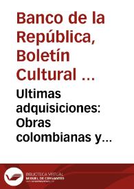 Portada:Ultimas adquisiciones: Obras colombianas y extranjeras. Noviembre de 1968.